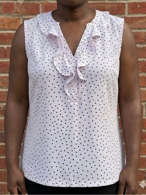 Ricki’s White Black Polka Dot Blouse XL Lightweight Short Sleeve Top